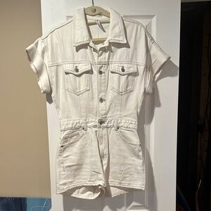 Zara Cream Short Sleeve Denim Romper